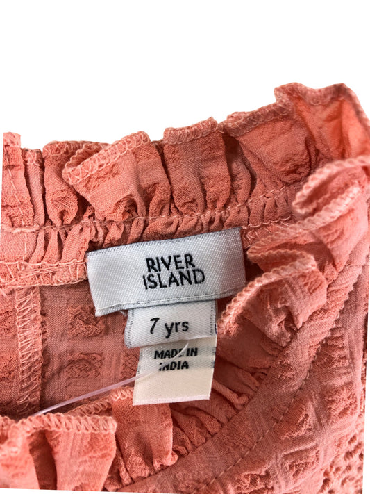 River Island Girls Dress Size 7YRS Pink Summer Casual Cotton Ruffle Sleeves