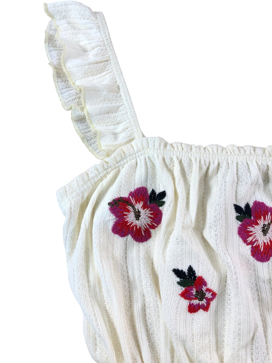 RIVER ISLAND Girls Floral Embroidered Top Size 13-14 Years Cream Ruffle