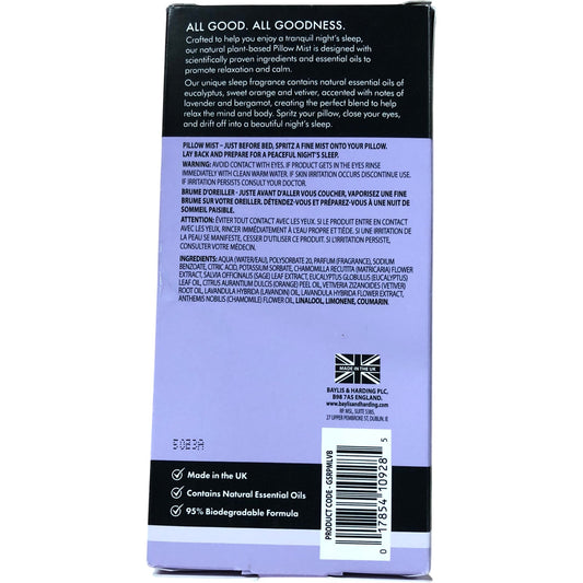 BAYLIS & HARDING GOODNESS Lavender & Bergamot Natural Pillow Mist 100ml UK