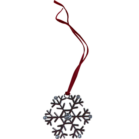 Shiny Snowflake Christmas Ornament Red Ribbon Holiday Decoration