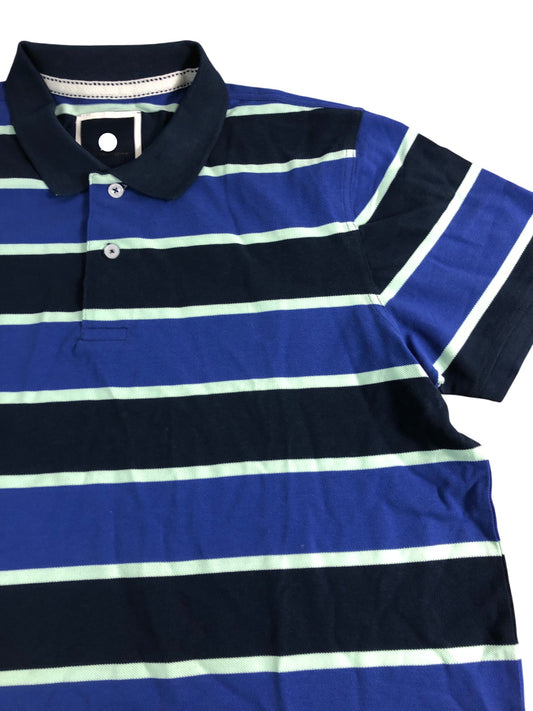 Branded Polo Shirt XXL Mens Blue Navy Striped Casual Cotton Top