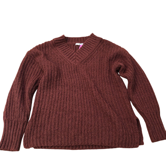 Sweater Women's V Neck Ribbed Knit Rust Colour UK10