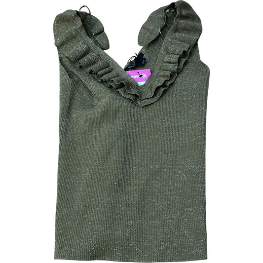 River Island V Neck Frill Strap Top UK Size M Women's Olive Green