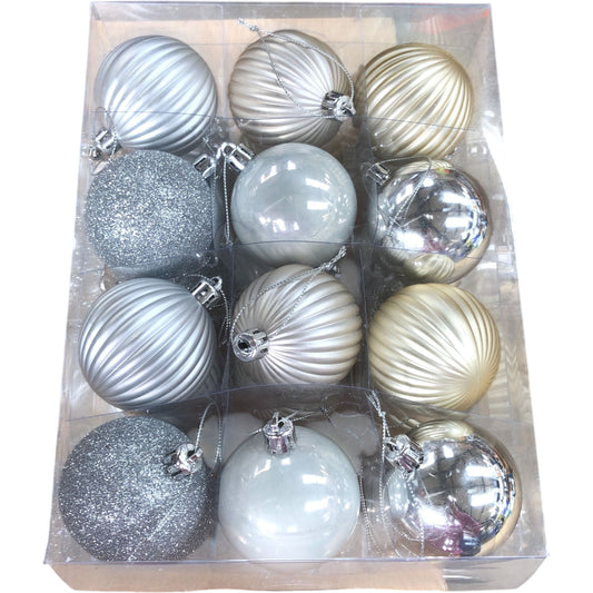 Shatterproof Baubles Silver Gold Decoration Christmas Tree Ornaments 24 Pieces