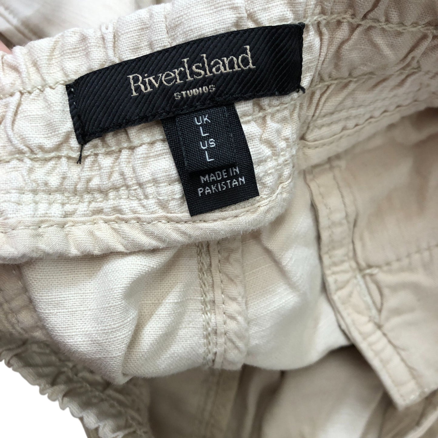 River Island Studios Mens Large Beige Cotton Blend Elasticated Shorts