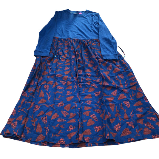Blue Long Sleeve Dress UK Size 10 Women's Floral Print Cotton