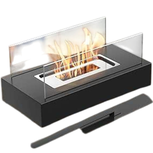 AevQuas Modern Adjustable Bioethanol Fireplace With Glass Surround And Fuel Tool