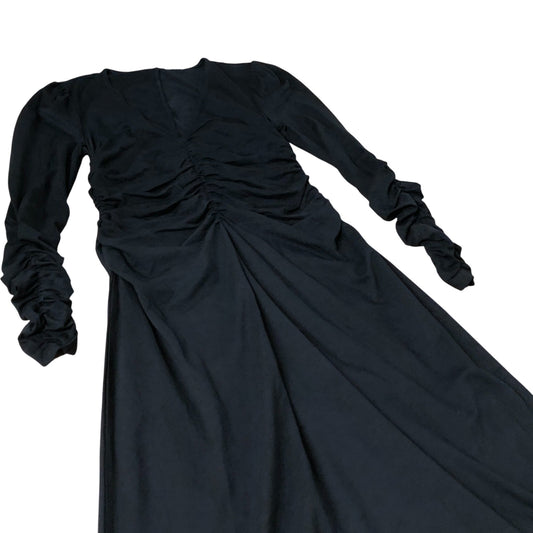 Long Sleeve Ruched Maxi Dress Women's Black Casual Fashion UK10