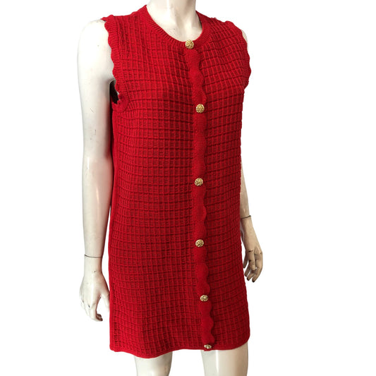 River Island Red Sleeveless Dress Size UK14-16 Women's Knitted Button Front