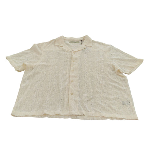 River Island Large Short Sleeve Casual Shirt Men's Cream Woven Lace Design