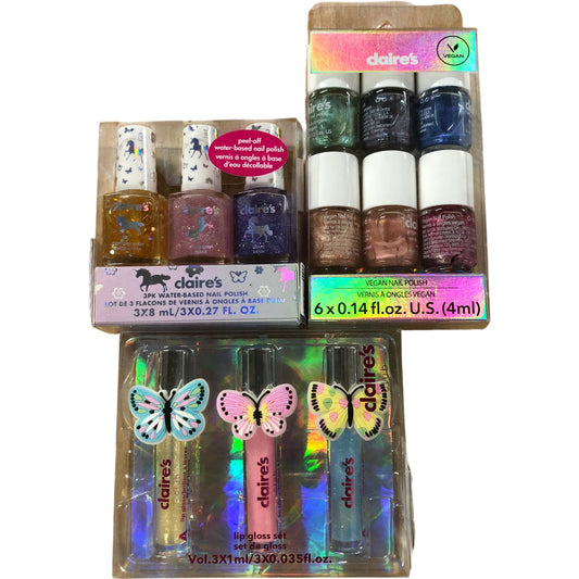 Claire's Vegan Nail Polish And Lip Gloss Set 3x Lip Gloss 6x Nail Polish New