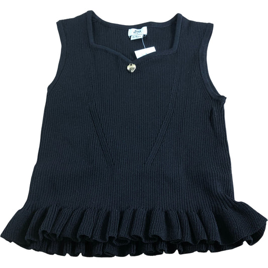 River Island Girls Black Sleeveless Top 5-6 Years Ribbed Ruffle Hem Heart Charm