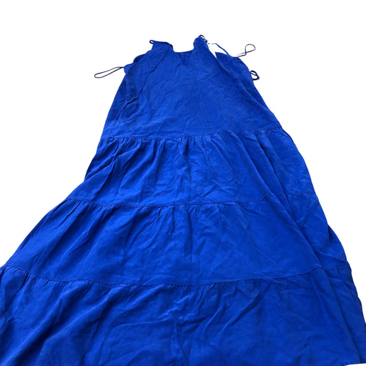 Baukjen Women's Blue Tiered Maxi Dress Size 14 100% Tencel V Neck Summer