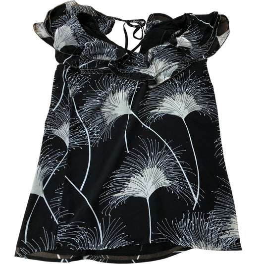 Branded Floral Print Blouse Women's Ruffled Sleeve Black White UK Size 8