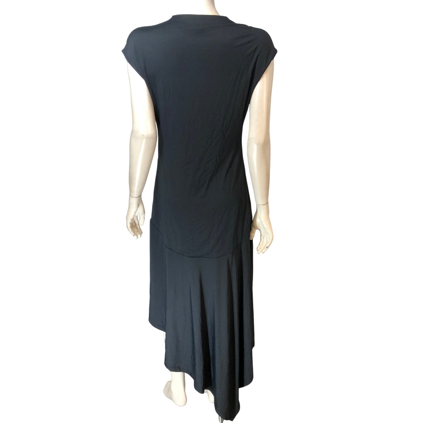 All Saints Dress UK10 Women's Black Cap Sleeve Asymmetrical Hem Midi