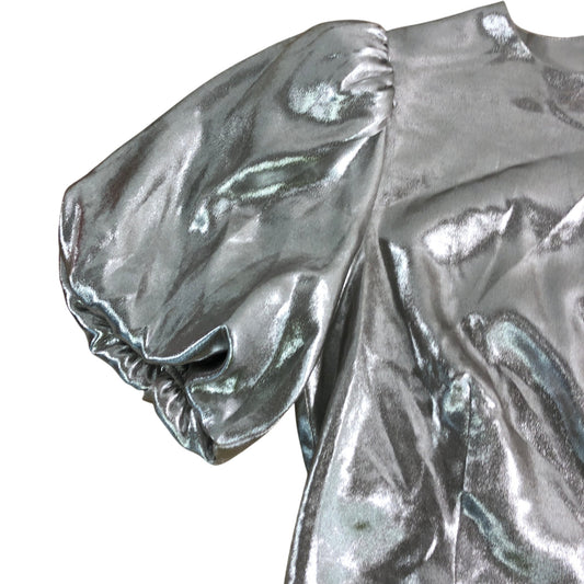 Branded Silver Puff Sleeve Crop Top Size UK16 Women's Shiny Polyester