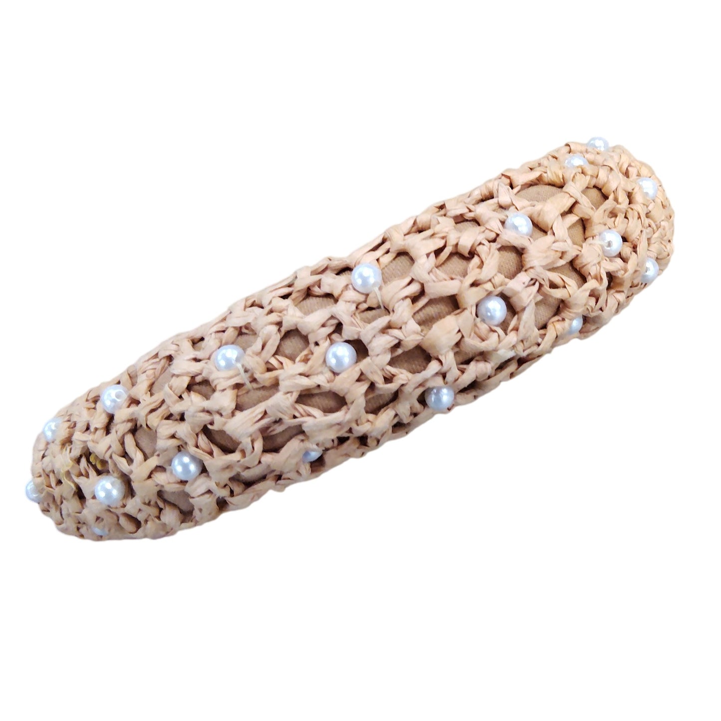 Womens Pearl Embellished Woven Headband Blush Pink Hair Accessory