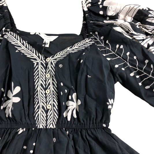 River Island UK8 Women's Black Floral Blouse 100 Cotton Puff Sleeve Top