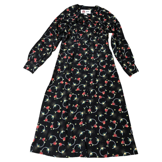 Bus Stop Dress Size 12 Women's Floral Print Long Sleeve Black Viscose