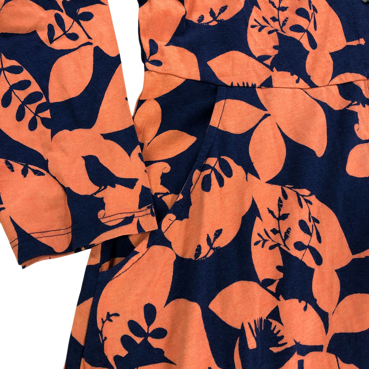 Rua Jersey Dress UK10 Women's Orange/Navy Multi Floral Print Cotton