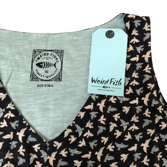 Weird Fish Indus Midnight Dress Size 10 Women's Floral Sleeveless V Neck