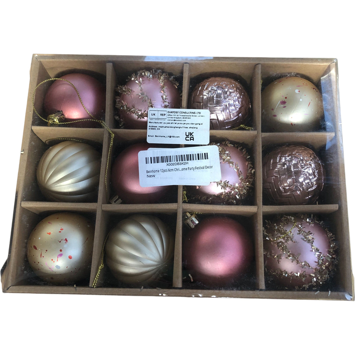 Beinhome 12pcs 6cm Christmas Baubles PInk & Gold