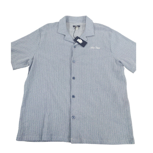 River Island Men's Short Sleeve Polo Shirt UK XL Blue Waffle Pattern New With T