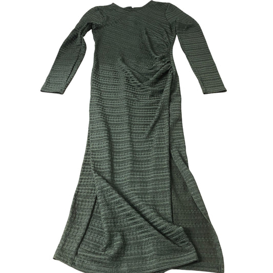 Long Sleeve Dress Women's Olive Green Textured Maxi XS