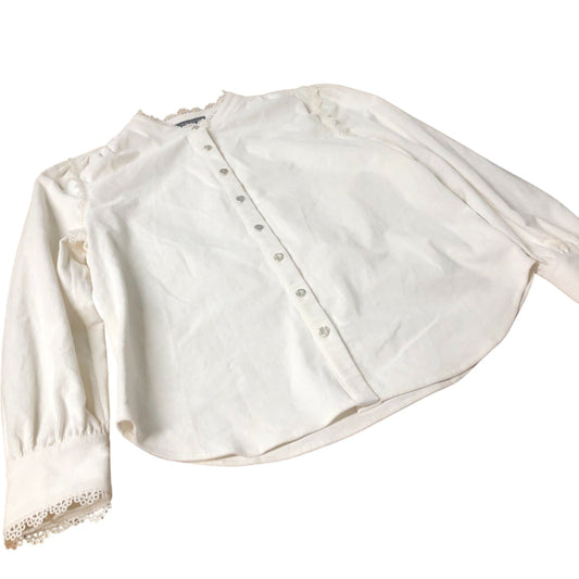 Blouse Women's White Long Sleeve Cotton Blend Button Detail Large