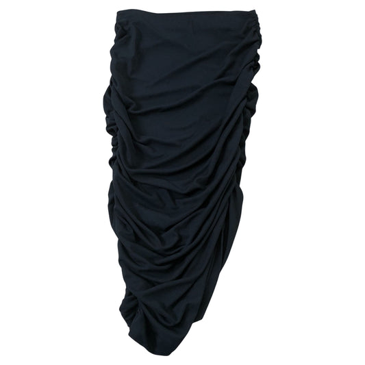Black Ruched Midi Skirt Women's Stretchy Bodycon Design Size M