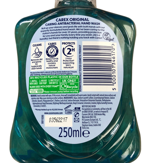 Carex Original Antibacterial Hand Wash 250ml Pack of 2 Hygiene Clean Hands