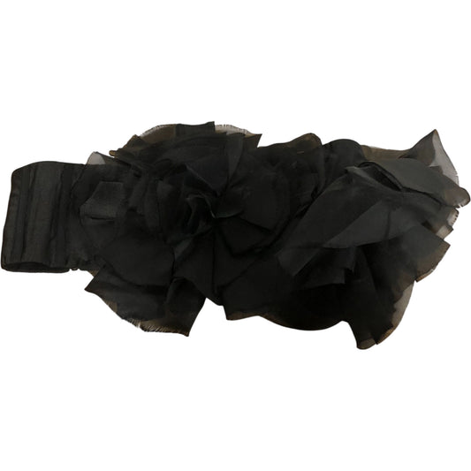 Bardot Black Floral Ruffle Sash Women Size 12 Chiffon Waist Belt Evening Wear