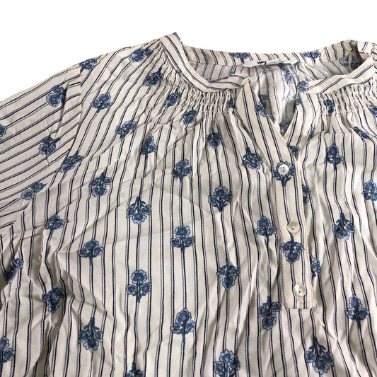 Women's Floral Print Striped Blouse Size 18 White/Blue
