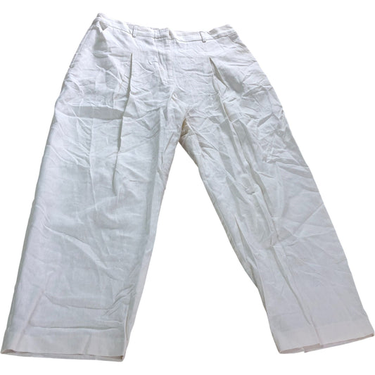 Trousers UK14R Women's Cream Linen Blend Wide Leg Pleated