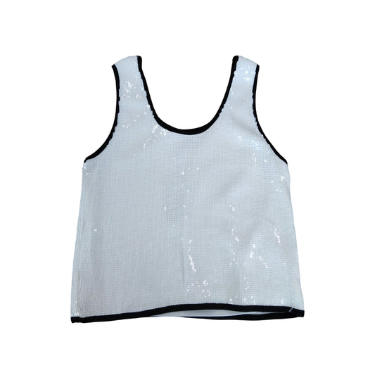 River Island Women's Sequin Tank Top UK10 White Sleeveless Party Wear