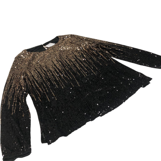 Sequin Top UK10 Women's Long Sleeve Black Gold Shimmering Party Wear