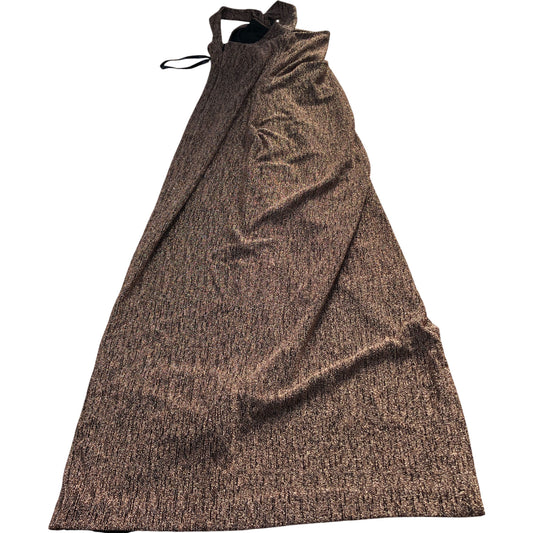 Maxi Dress Size 10 Women's Elegant Satin Look Brown Pattern