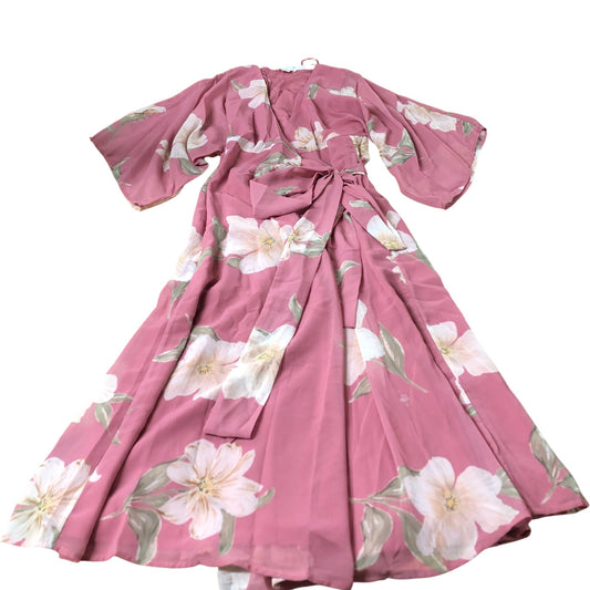 Branded Floral Maxi Dress Women's Pink Polyester Wrap Style With Belt UK8