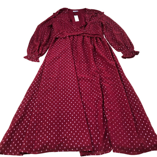 Red Polka Dot Dress Women's Long Sleeve Wrap Style Vintage UK12