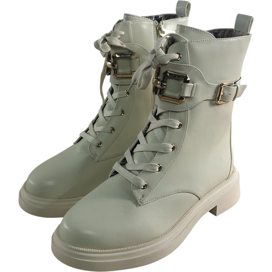 River Island Cream Lace Up Chunky Ankle Boots UK6