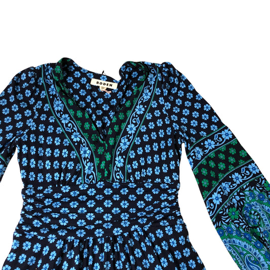 Boden Daphne Jersey Maxi Dress Women's Floral Long Sleeve Blue Green Size 6