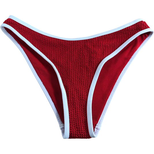 River Island Red Bikini Bottoms UK6 Women's Swimwear White Trim Textured