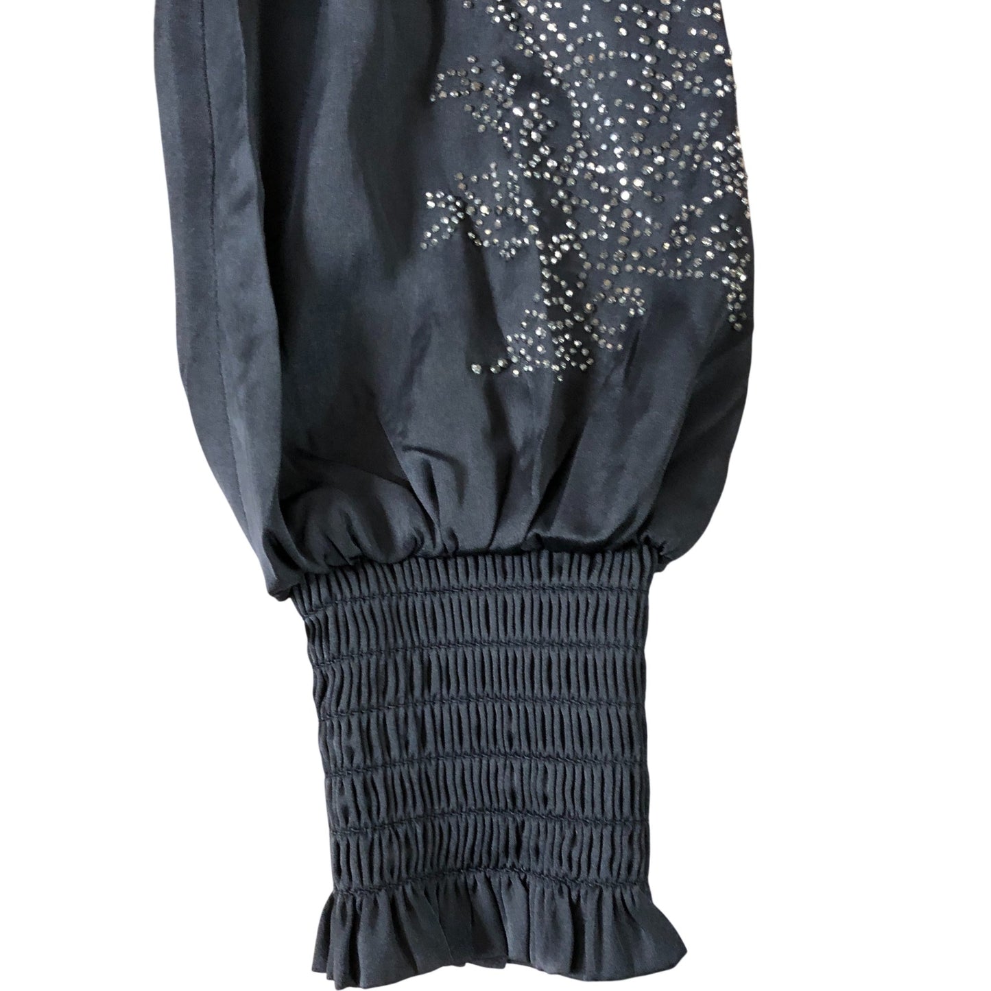 Branded Black Satin Embellished Blouse - Size 8