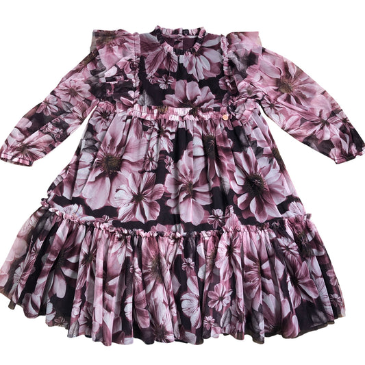 Branded Floral Print Dress Girls Stylish Puff Sleeve Long 12-18 Months
