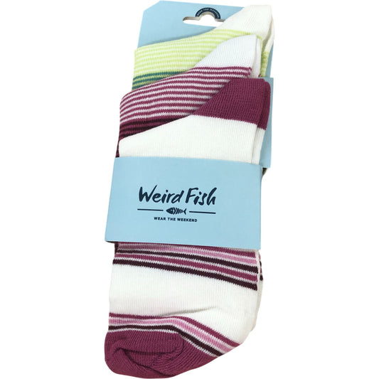 Weird Fish Loretta Trainer Socks 3pk UK4-7 Multicoloured Striped Cotton Socks