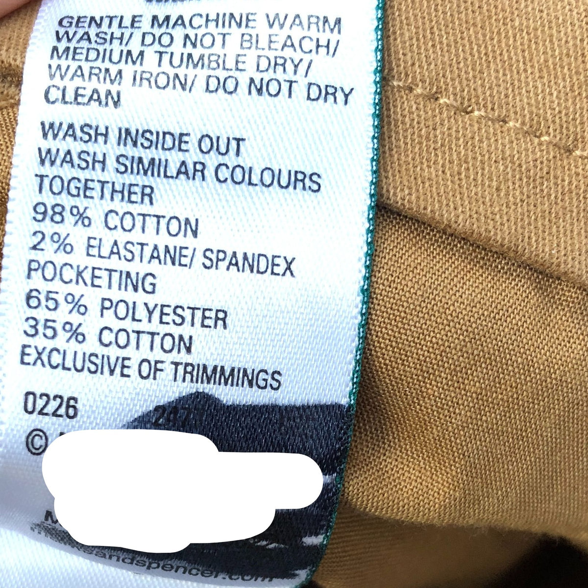 Slim Fit Cotton Tan Chino Trousers 34"x29"