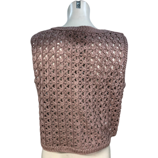 River Island Women’s Cardigan Size L Beige Dark Crocheted Knit Vest Top