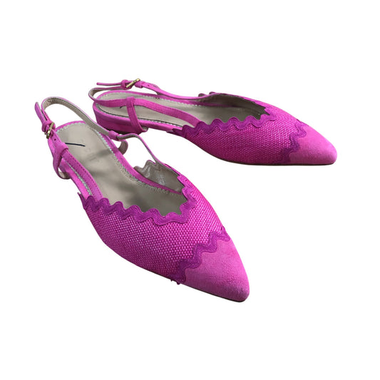 Branded Pink Slingback Flats UK5 Women's Pointed Toe Ruffle Detail Shoes