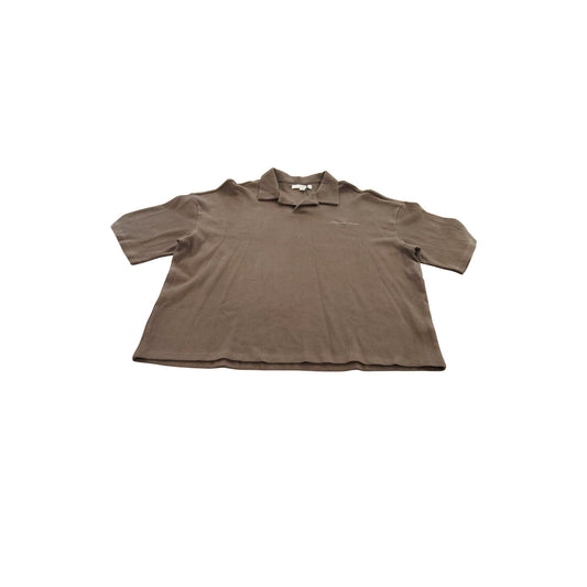 River Island Brown Ribbed Polo Shirt UK XL Men's Short Sleeve Casual Top