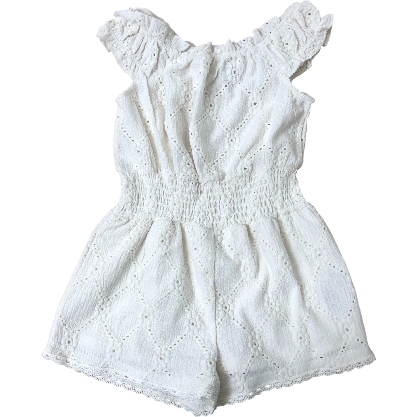 River Island Girls White Romper Dress 18-24 Months Cotton Ruffle Sleeves